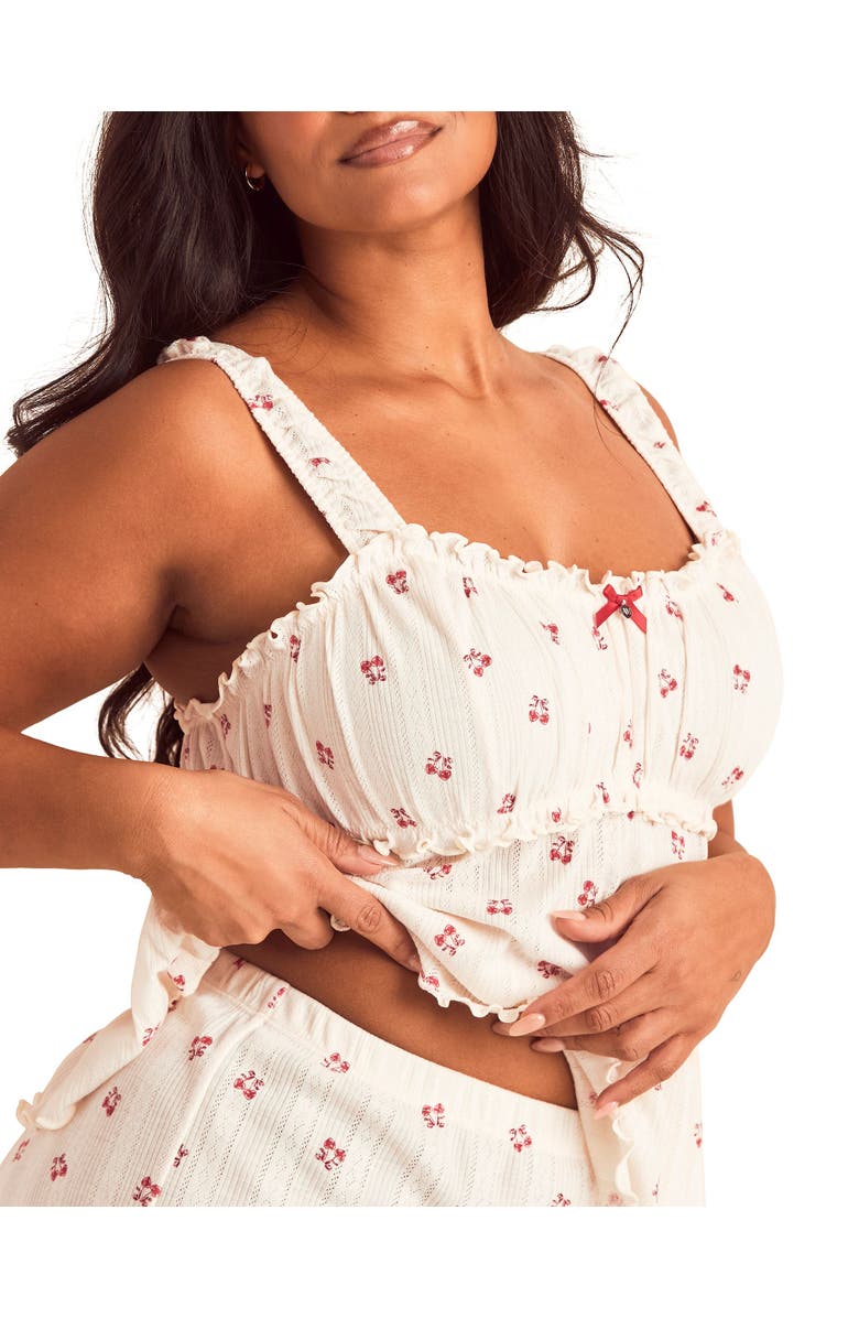 Adore Me Leanore Tank And Shorts Pajamas, Alternate, color, Novelty Beige