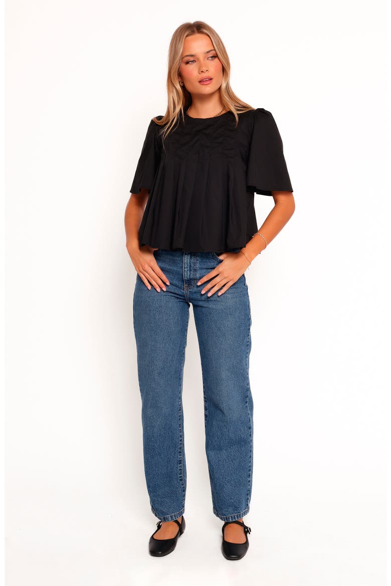Geneva Pleated Cotton Top, Alternate, color, BLACK