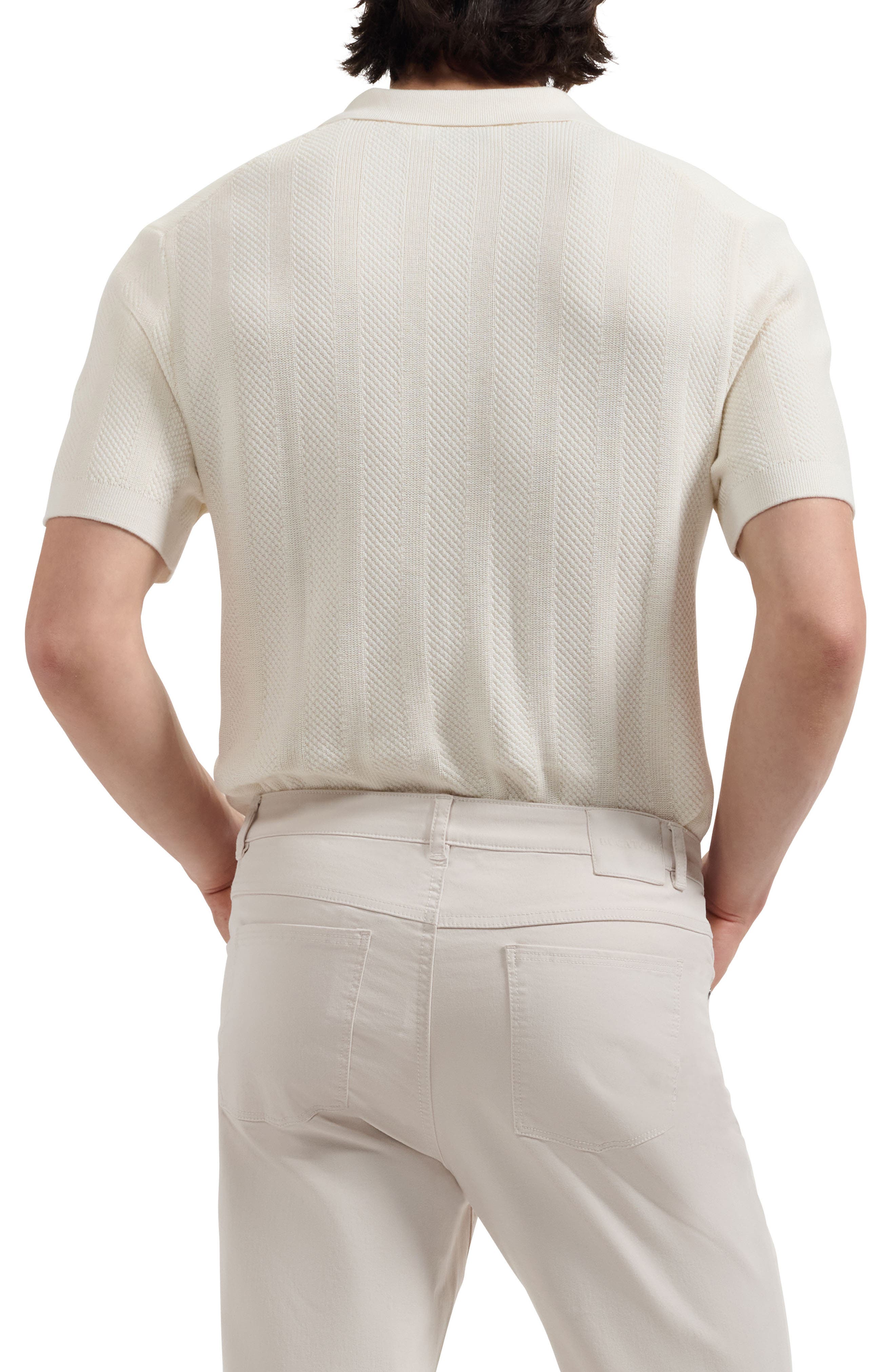 Johnny Collar Basket Stitch Cotton Blend Short Sleeve Sweater - image 2
