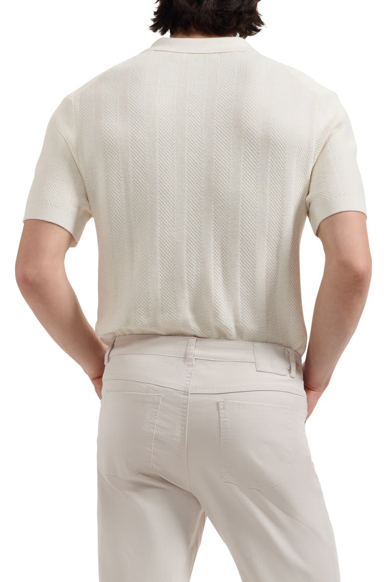 Johnny Collar Basket Stitch Cotton Blend Short Sleeve Sweater, Alternate, color, IVORY