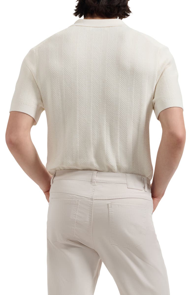 Bugatchi Johnny Collar Basket Stitch Cotton Blend Short Sleeve Sweater, Alternate, color, Ivory