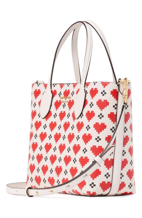 Kate Spade Bleecker Pixelated Hearts Printed Pvc Small Crossbody Tote In Cream.
