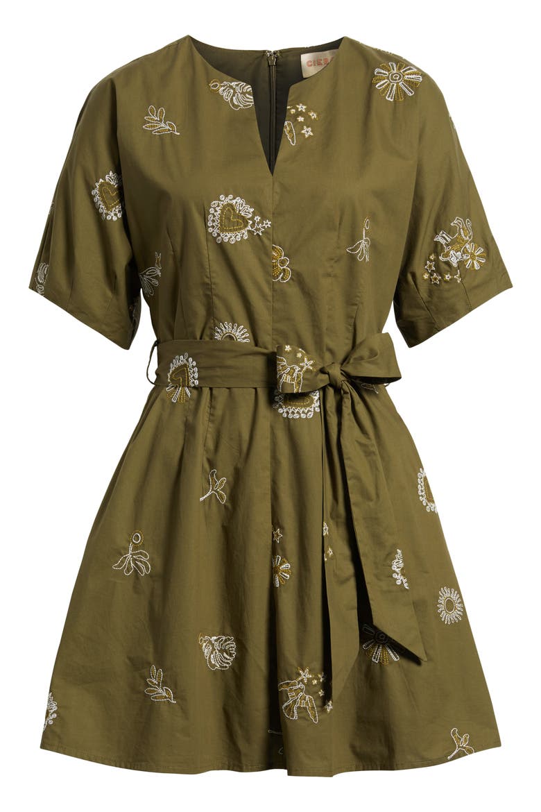 Zahra Embroidered Flare Minidress, Alternate, color, OLIVE