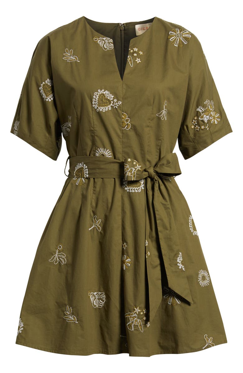 CIEBON Zahra Embroidered Flare Minidress, Alternate, color, Olive