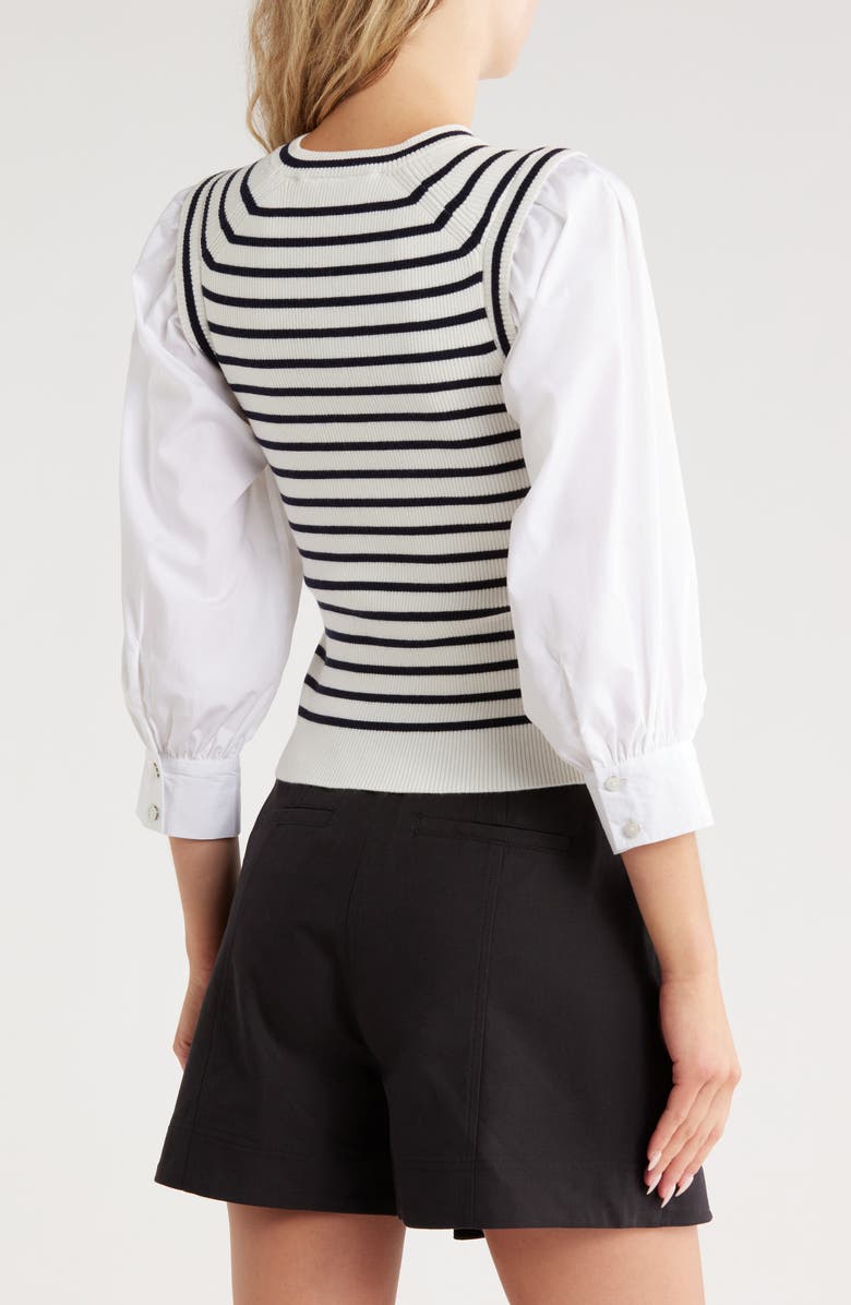 Derek Lam 10 Crosby Tirza Mixed Media Sweater, Alternate, color, White/ Navy