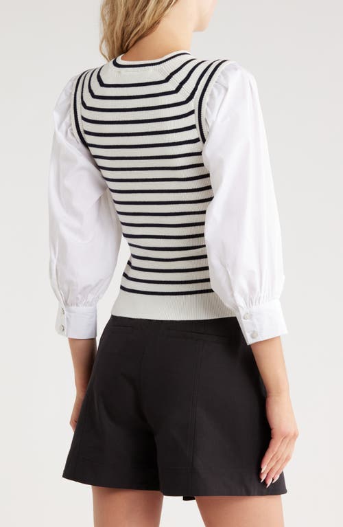 Derek Lam 10 Crosby Tirza Mixed Media Wool-blend Top In White