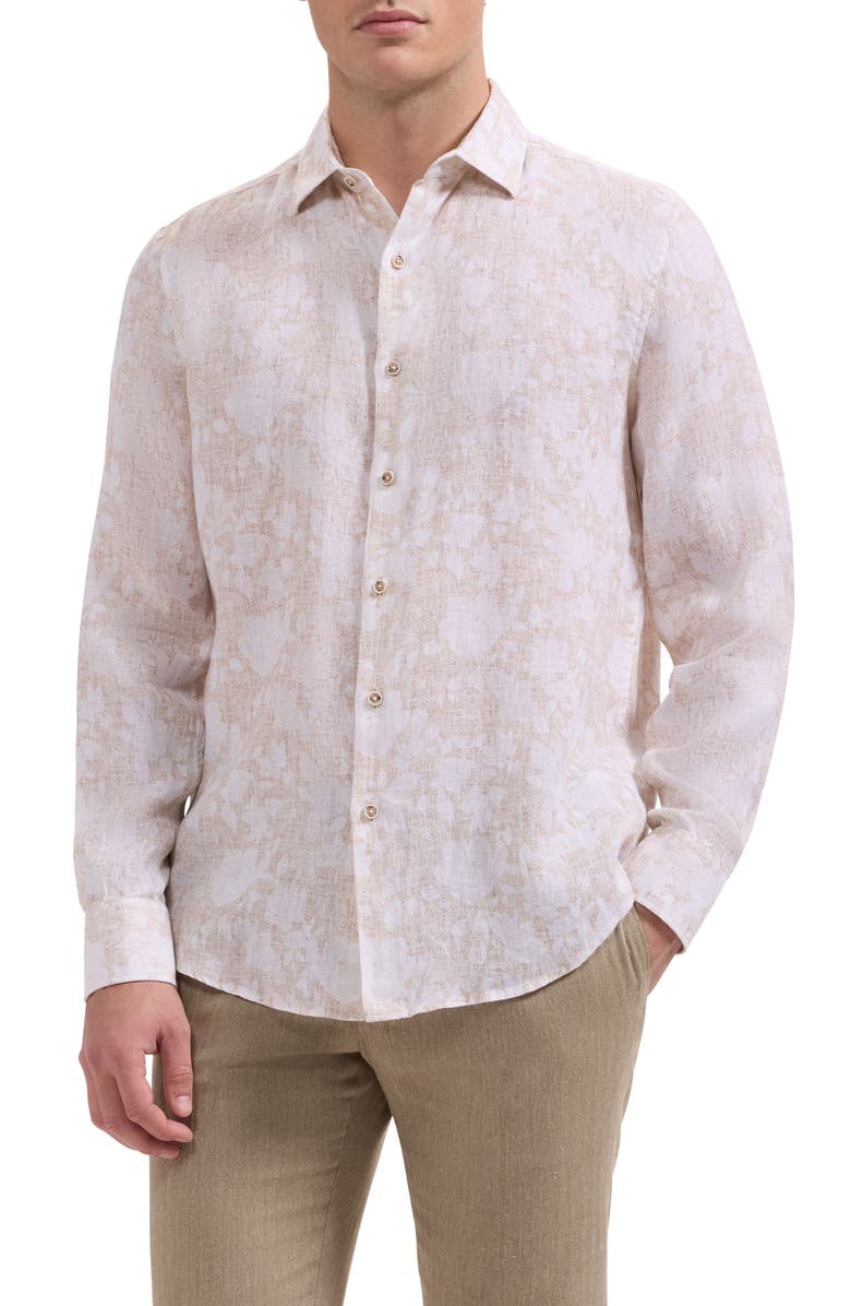 Bugatchi Julian Linen Button-Up Shirt, Main, color, Desert