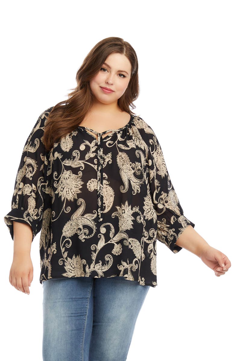 Karen Kane Blouson Sleeve Paisley Peasant Top, Alternate, color,