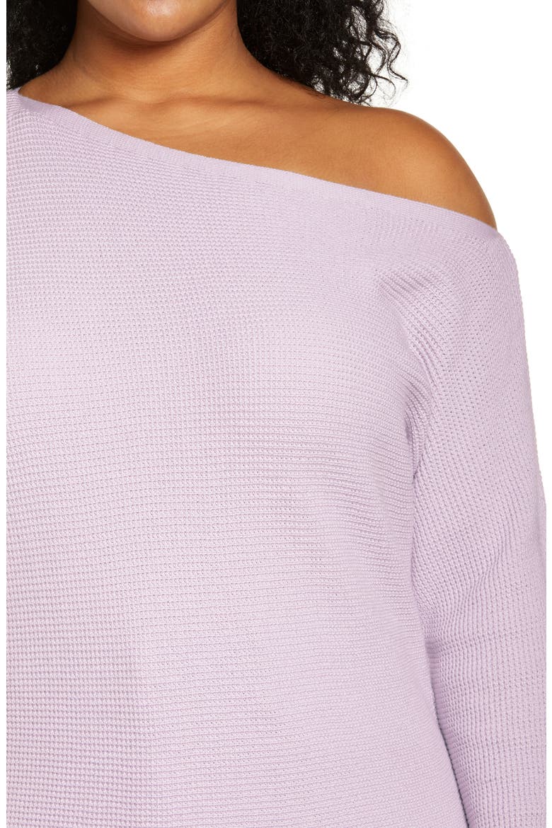 One-Shoulder Thermal Knit Sweater, Alternate, color, PURPLE EVENING