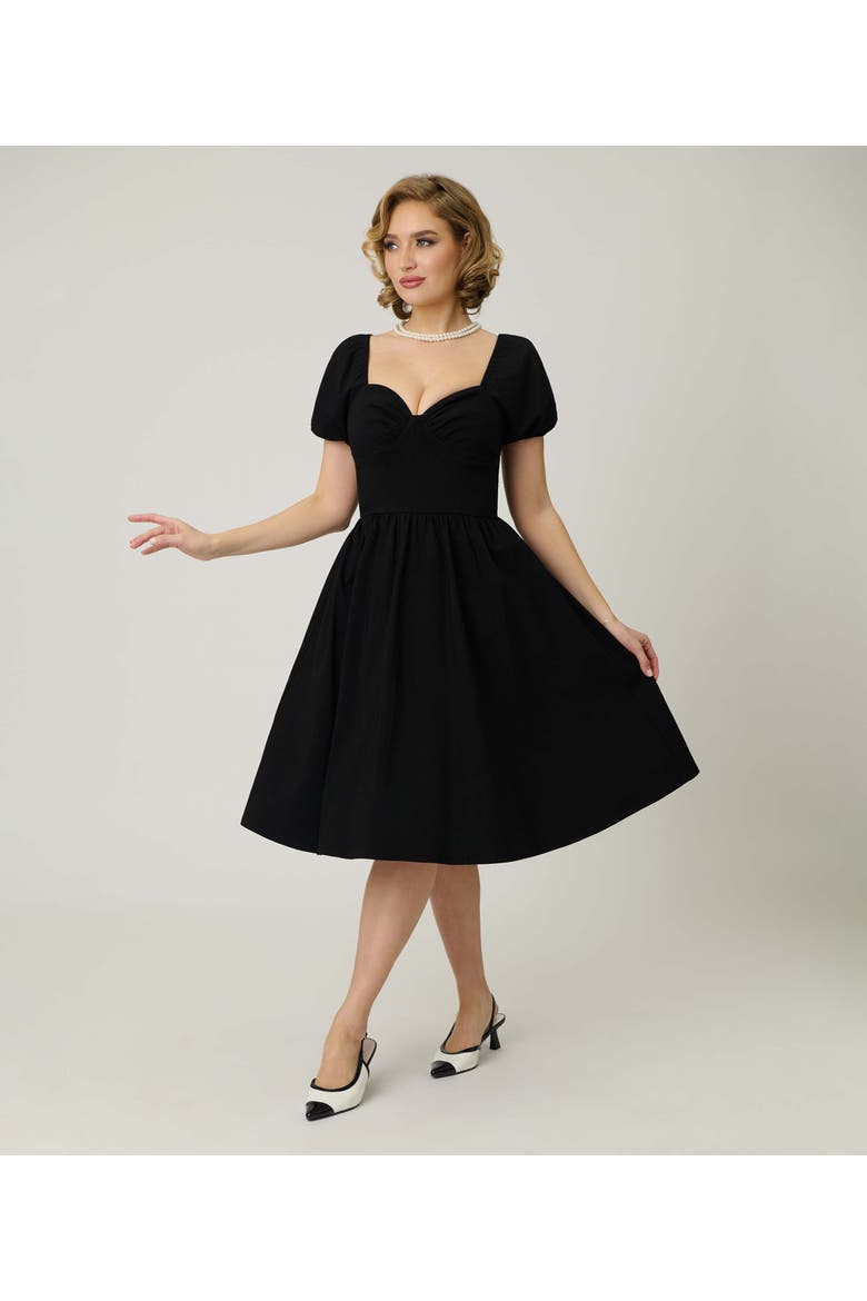 Sweetheart Puff Sleeve Swing Dress, Alternate, color, Solid Black