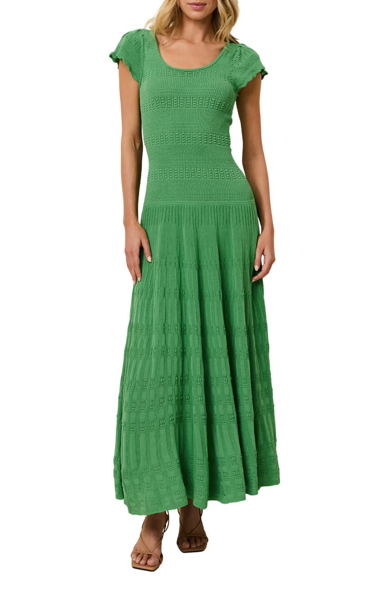 Solid & Striped The Belle Rib Knit Fit & Flare Midi Dress, Main, color, Turtle Green