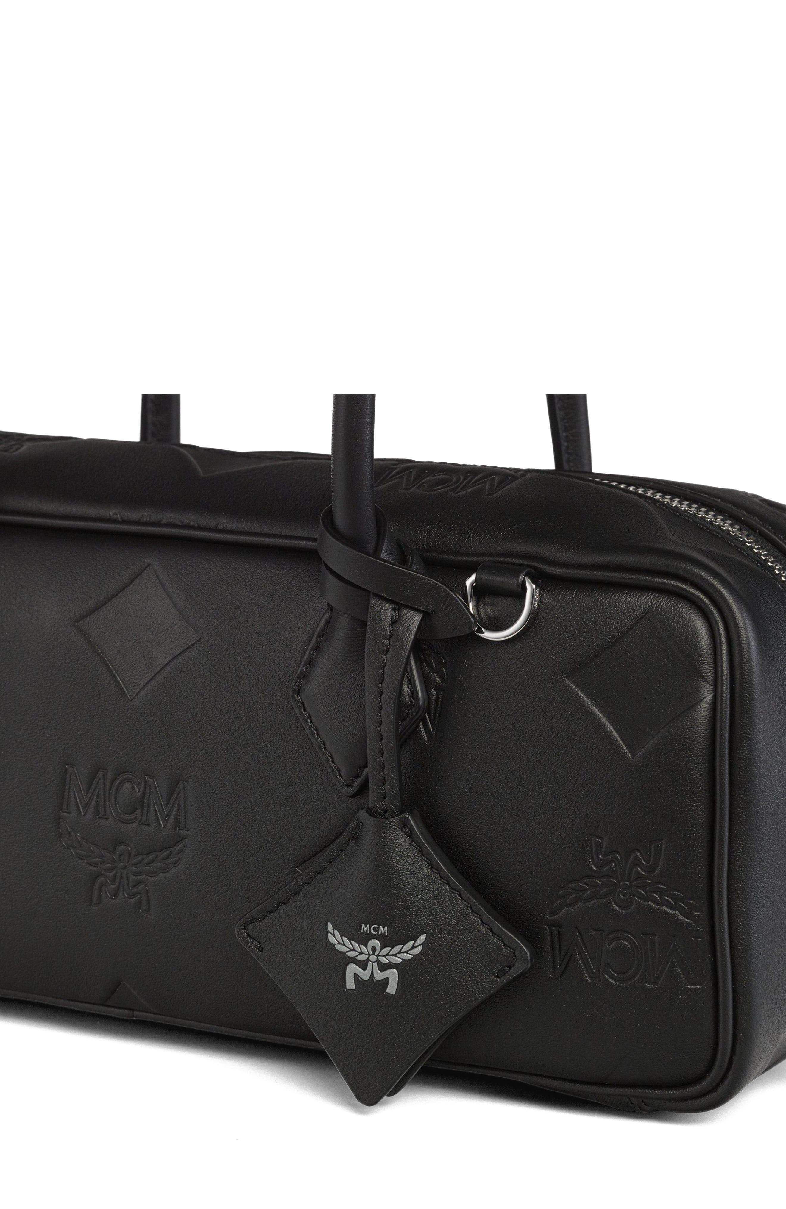 MCM Small Aren East West Shoulder Bag in Maxi Monogram Leather, Alternate, color, Black