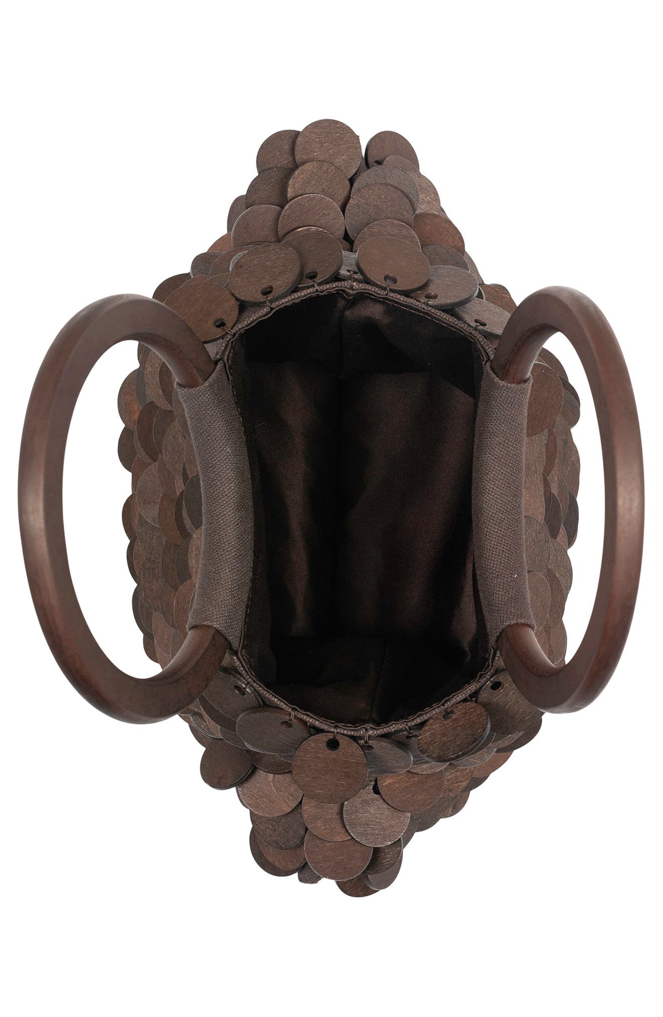 Arianna Wooden Disc Handheld Bag, Alternate, color, BROWN COMBO
