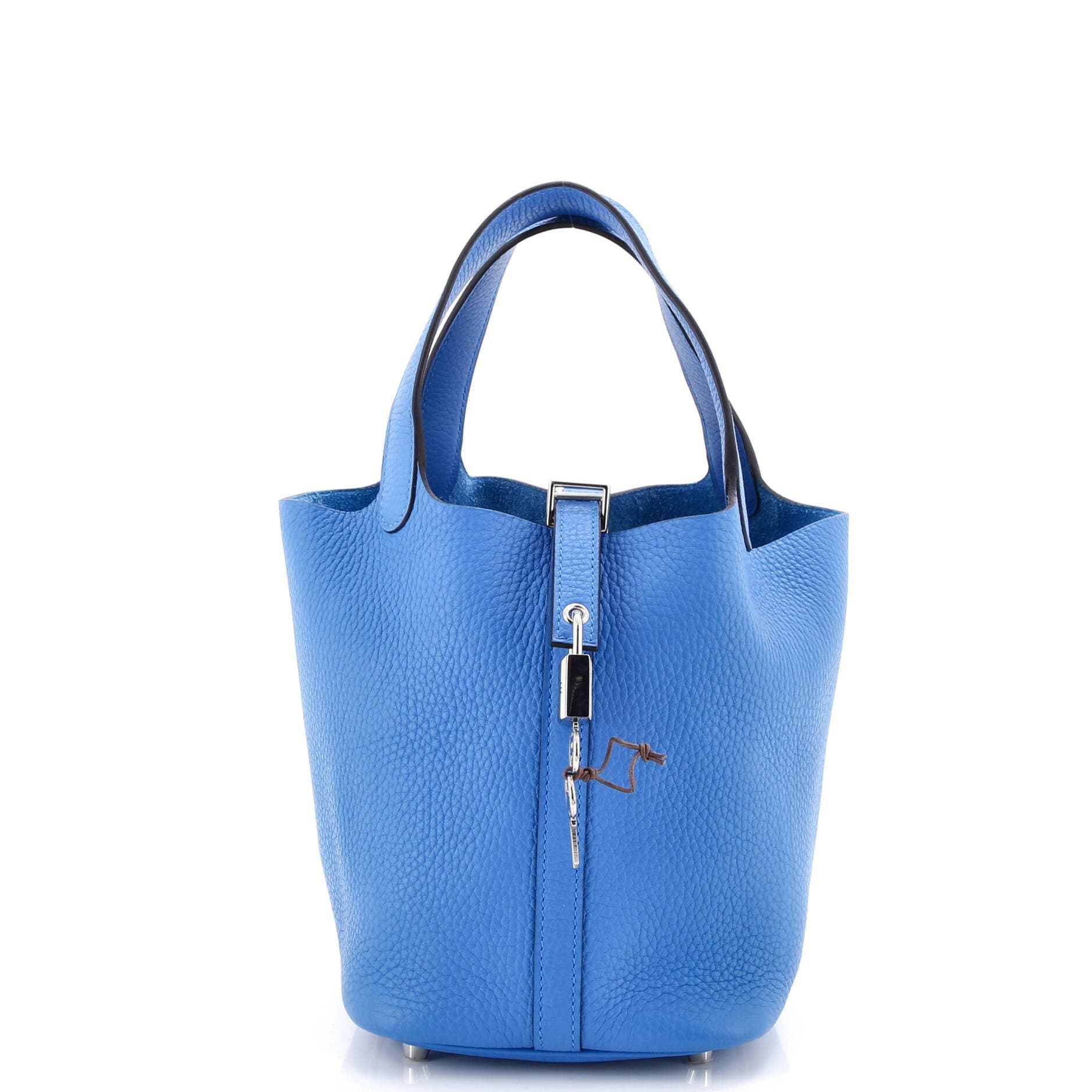 Pre-Owned Hermes Picotin Lock Bag Clemence PM, Main, color, Bleu Zanzibar