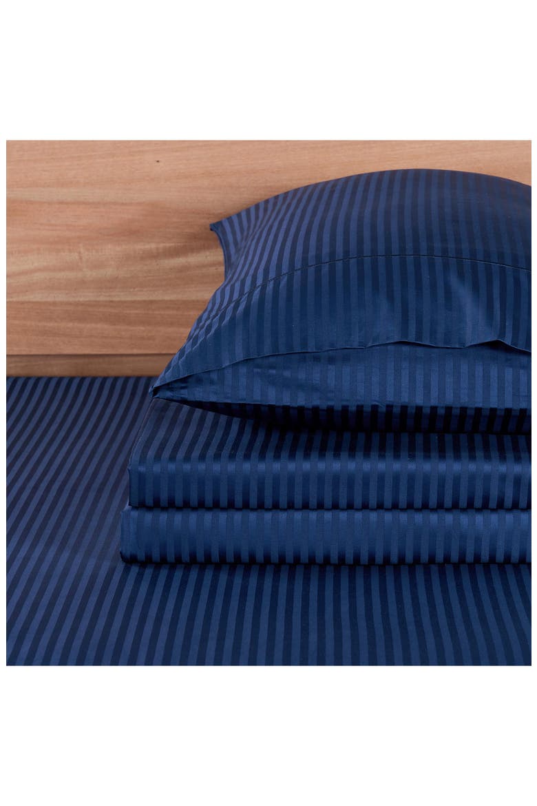 500 Thread Count Damask Stripe Sheet Set, Alternate, color, NAVY