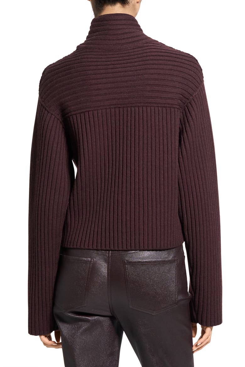 Directional Rib Cowl Neck Merino Wool Sweater, Alternate, color, DEEP PLUM