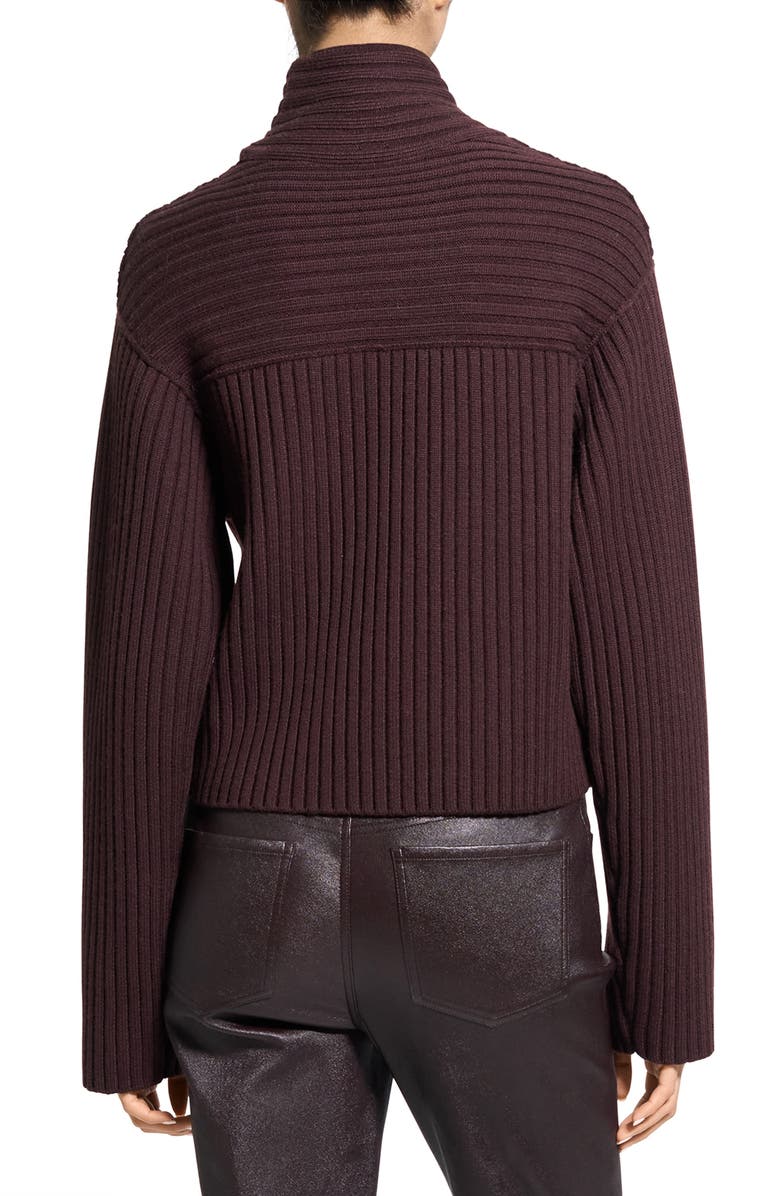 Theory Directional Rib Cowl Neck Merino Wool Sweater, Alternate, color, Deep Plum