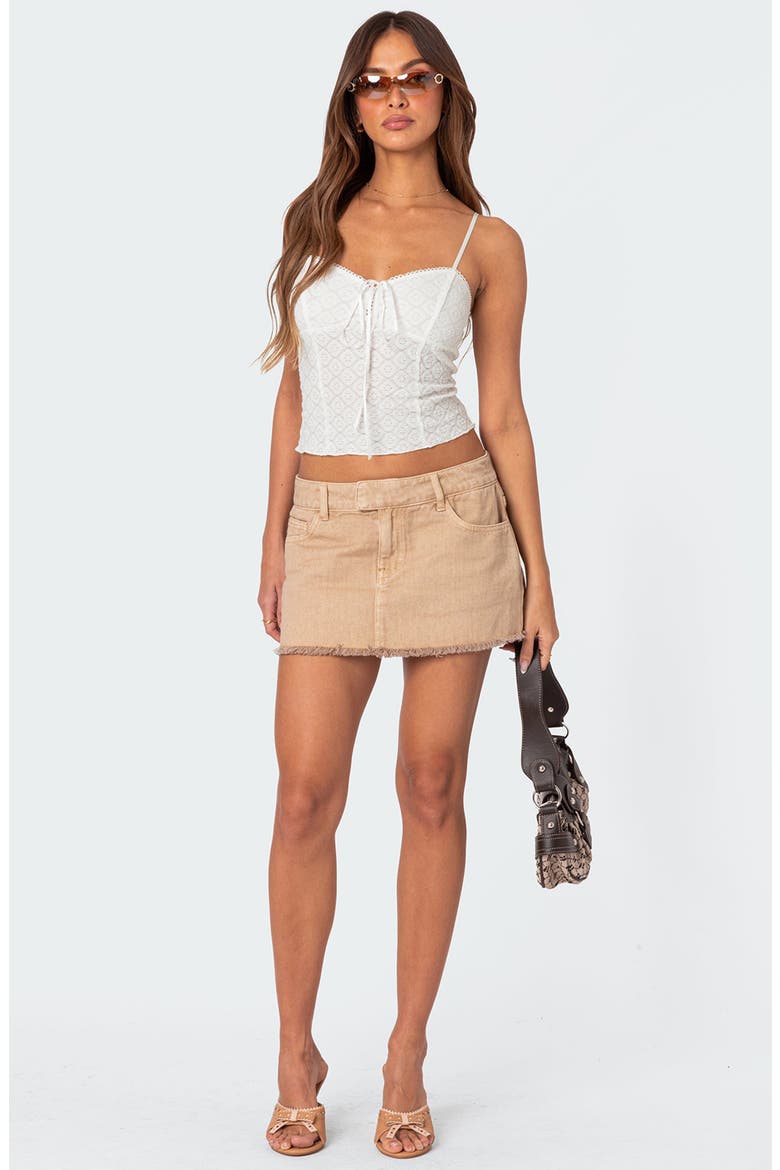 Textured Tie Front Lace Camisole, Alternate, color, WHITE