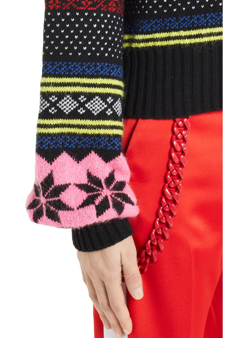 Fair Isle Wool Blend Sweater, Alternate, color, BLACK