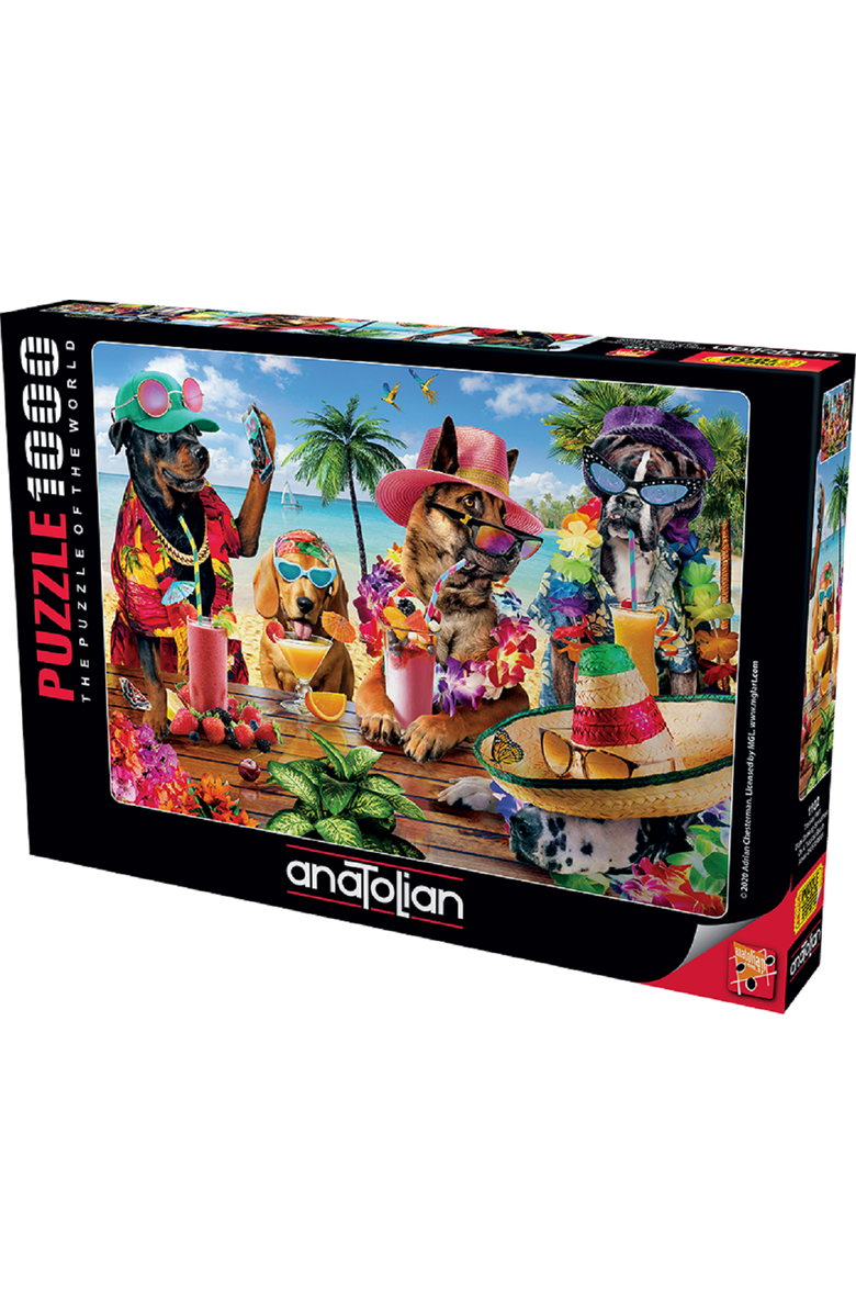 Anatolian Dogs drinking smoothies on a tropical beach 1000 piece Jigsaw Puzzle for Adults, Main, color,