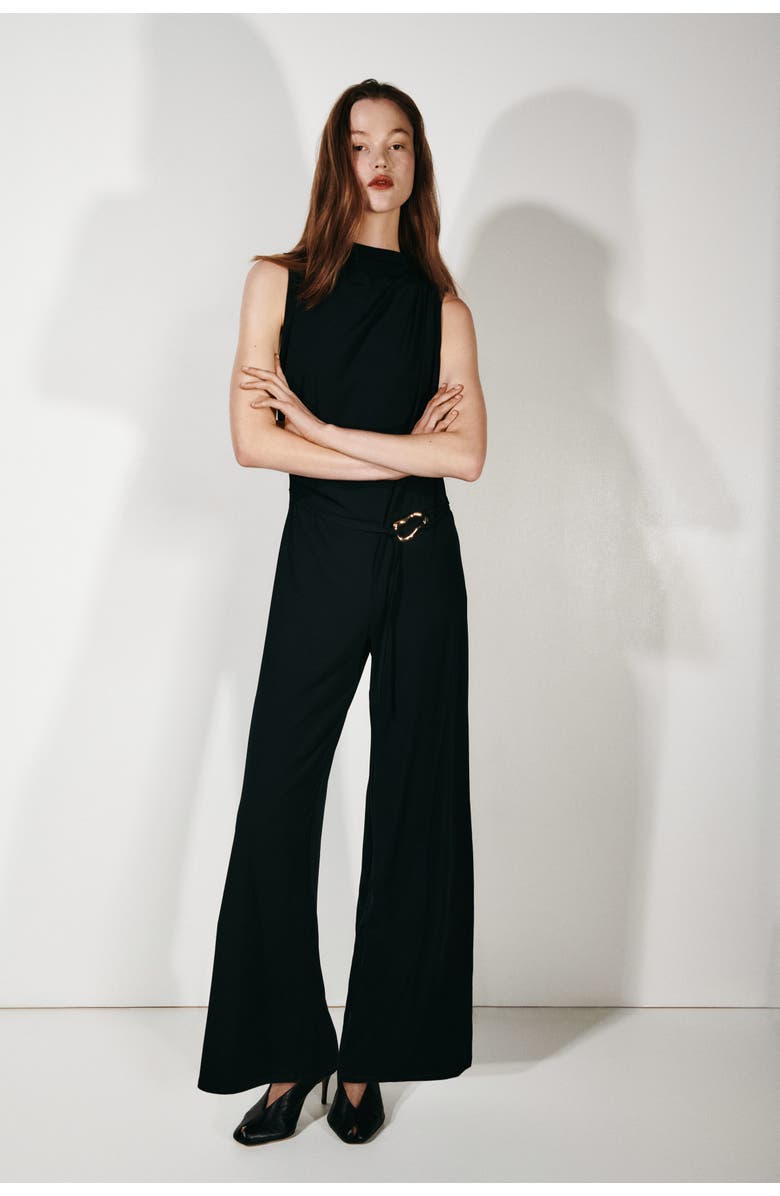 H&M Draped Jumpsuit, Alternate, color, Black