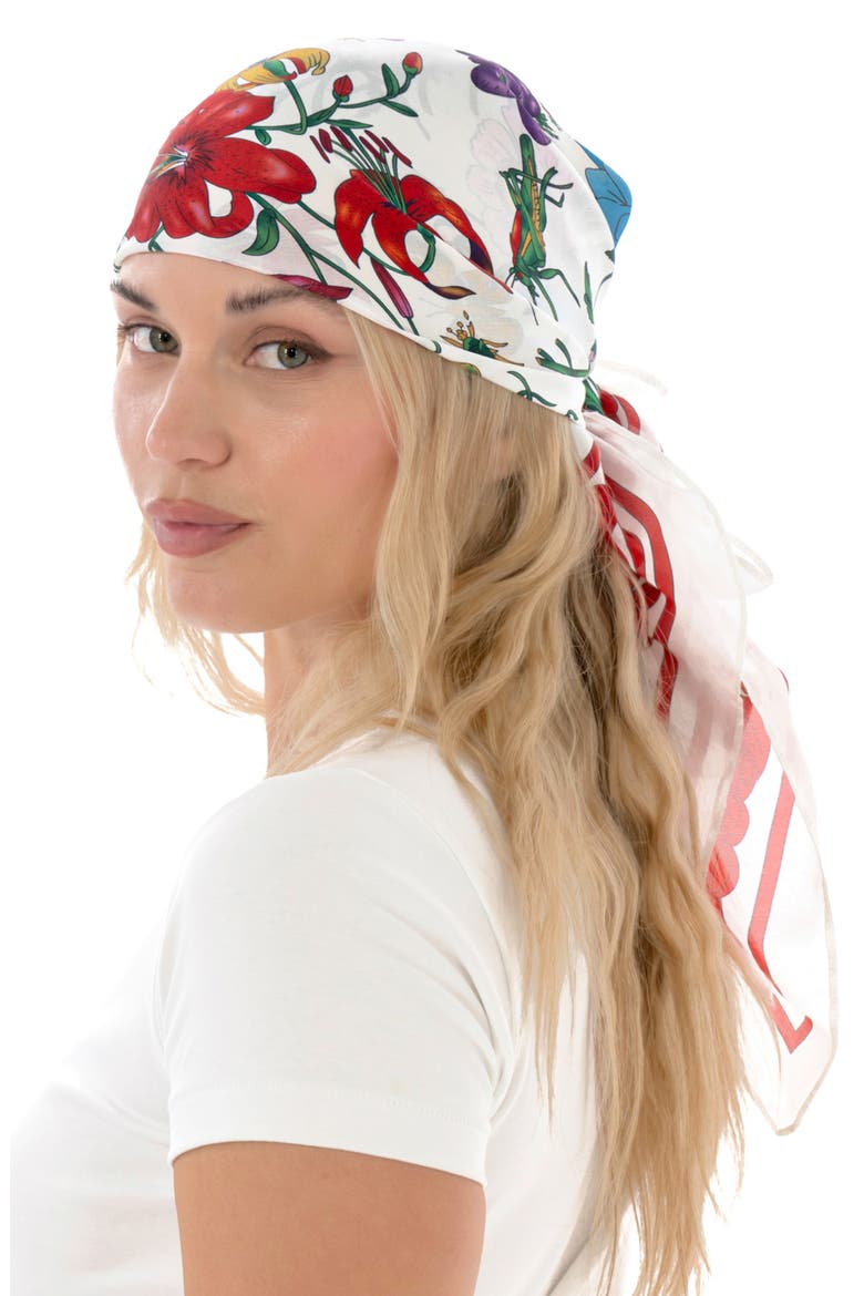 Floral Satin Square Scarf, Alternate, color, RED