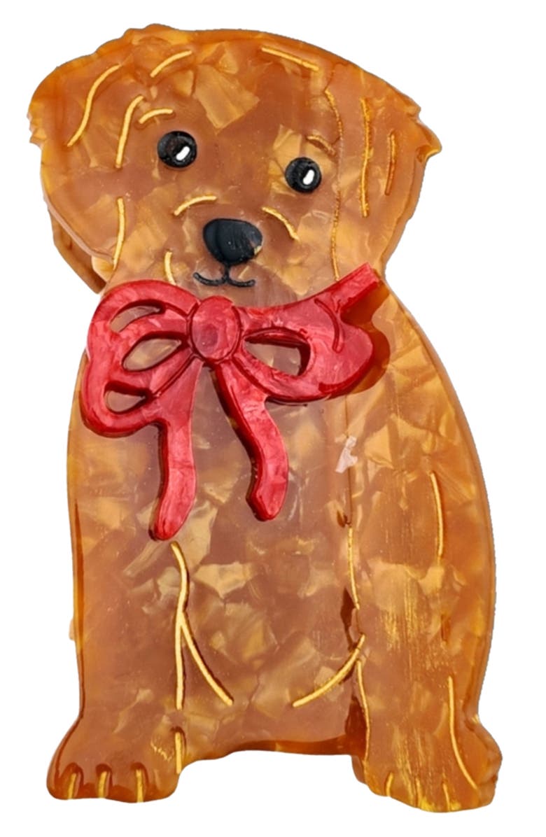 Solar Eclipse Hand Painted Bow Puppy Claw Clip, Main, color, Brown