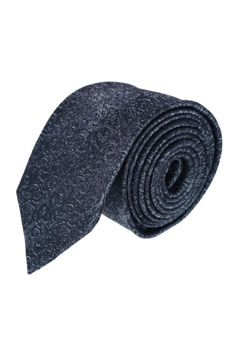 Esteban Scrolling Vines Tone on Tone Patterned Silk Necktie, Main, color, Silver and Black