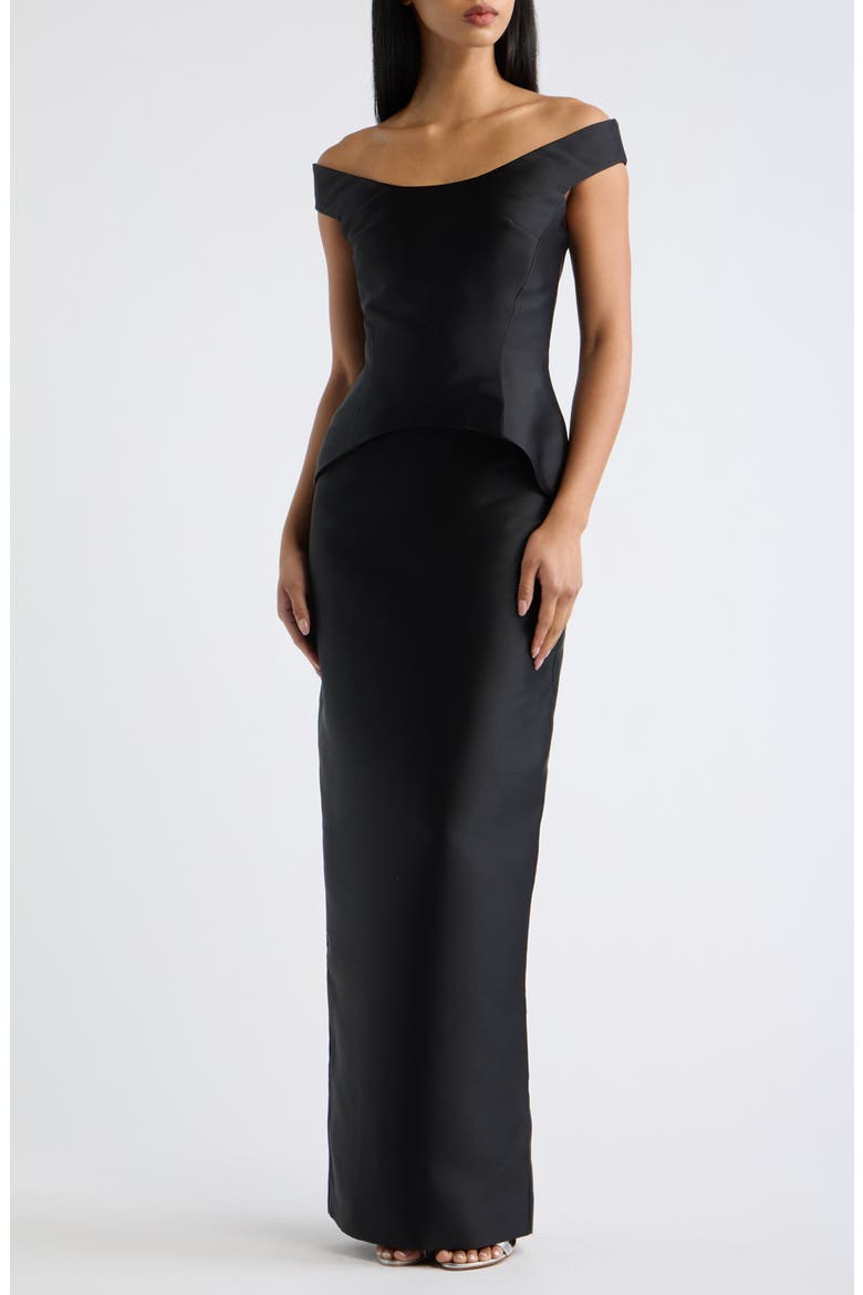 Pieta Cap Sleeve Peplum Gown, Main, color, BLACK