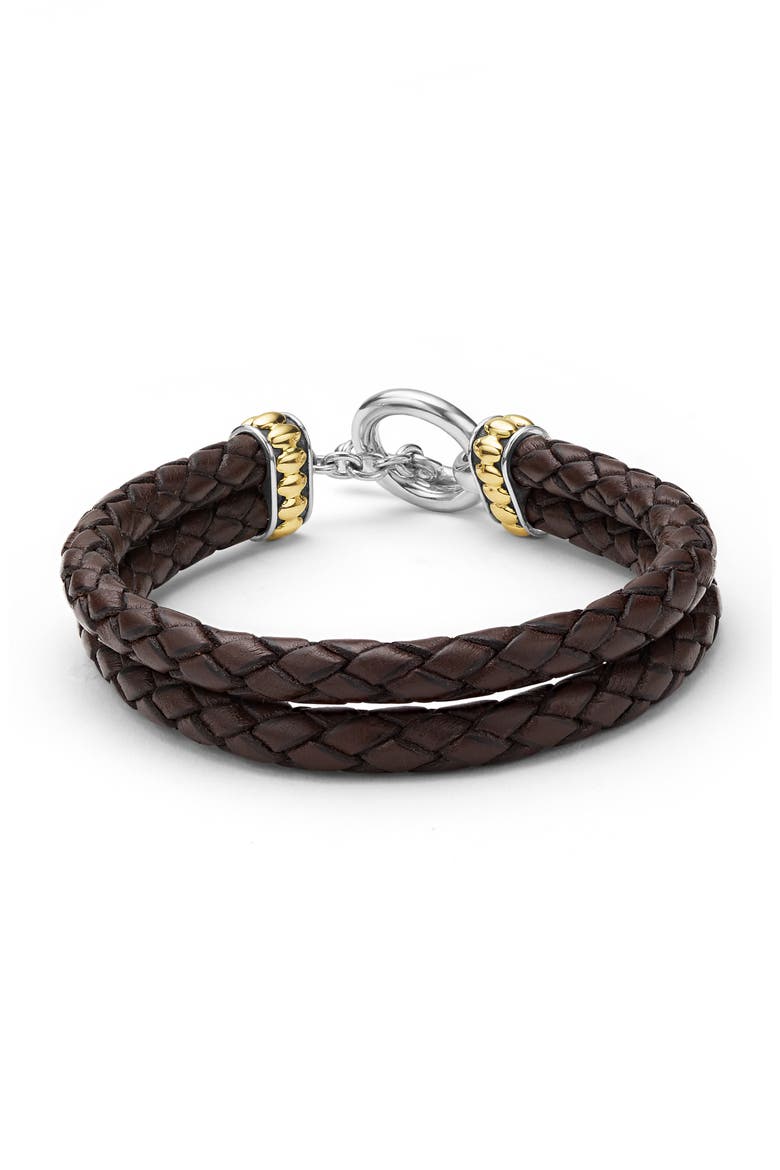 Men's Anthem Double Leather Bracelet, Main, color, BROWN