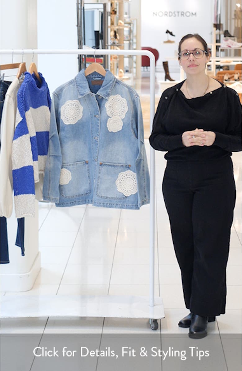 Crochet Appliqué Denim Chore Jacket, sales video thumbnail