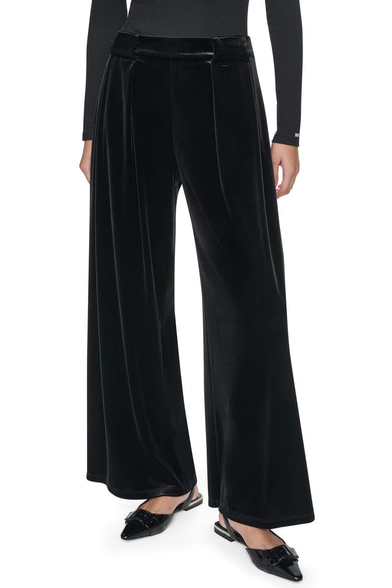Pleated Velvet Wide Leg Pants, Main, color, BLACK