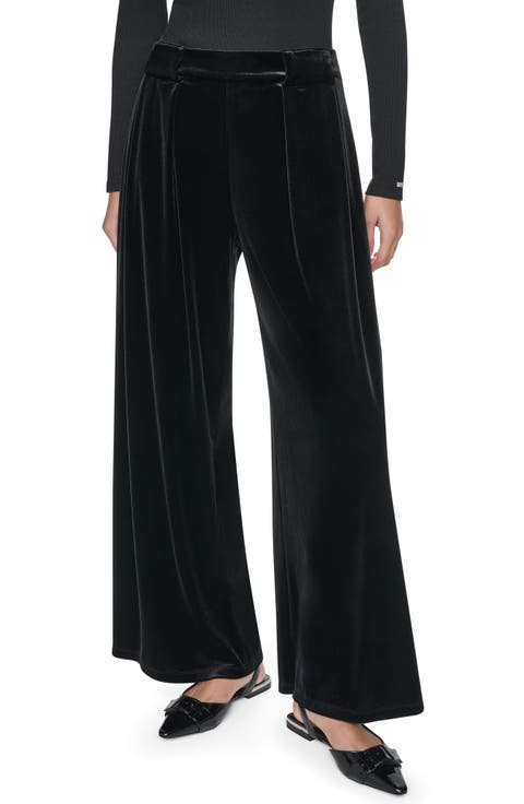 Pleated Velvet Wide Leg Pants