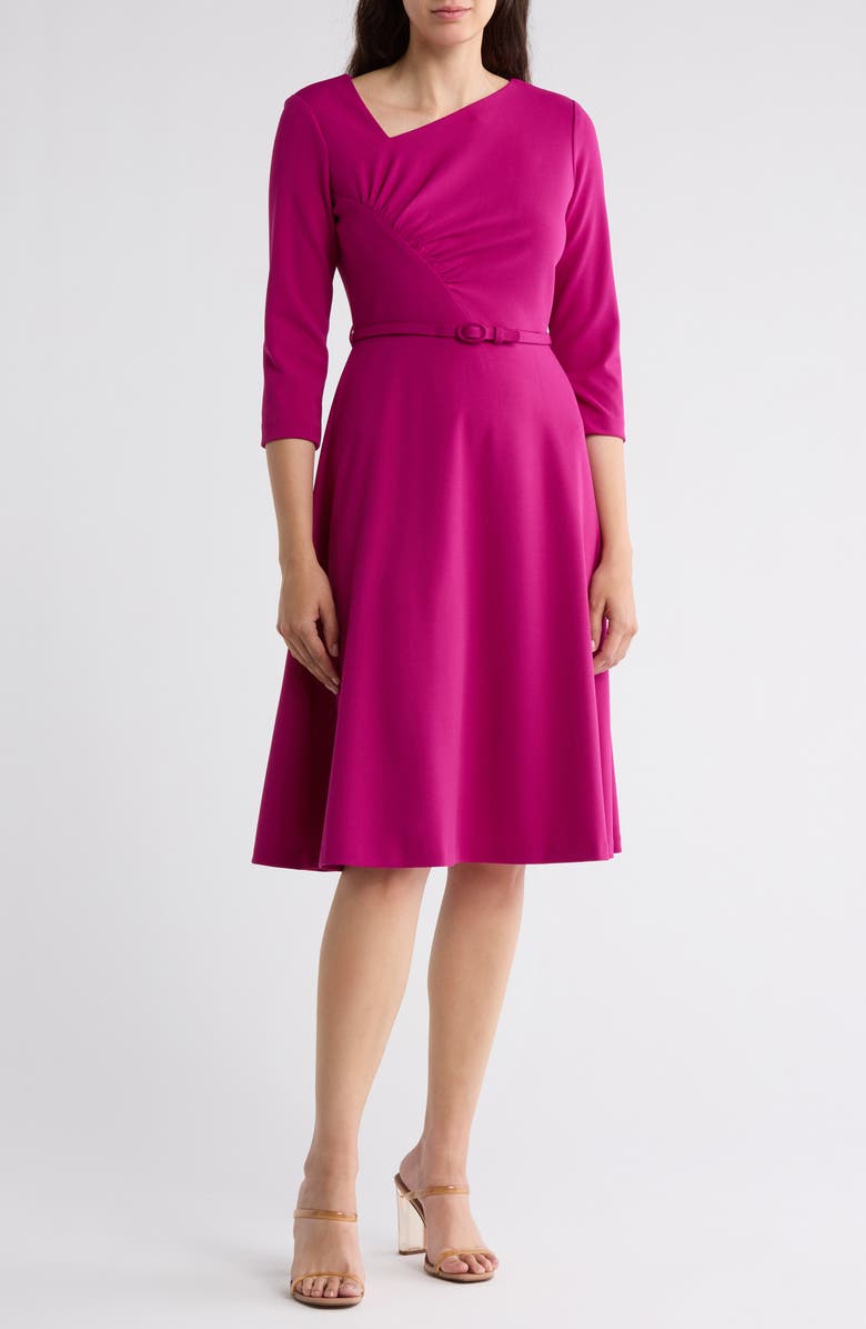 Calvin Klein Asymmetric Neck Fit & Flare Dress, Main, color, 
