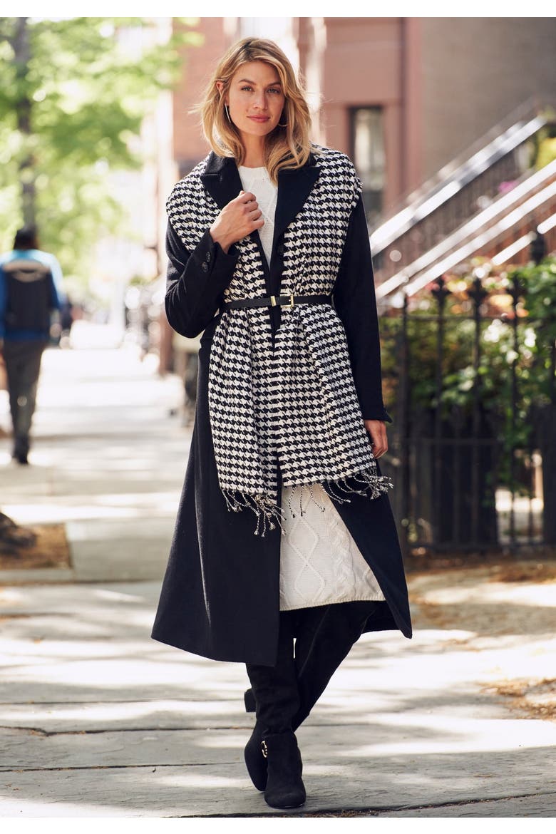 Full Length Wool Blend Coat, Alternate, color, BLACK
