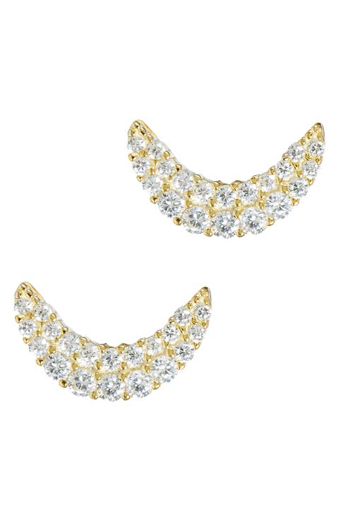 18K Gold Plated Sterling Silver Cubic Zirconia Crescent Stud Earrings