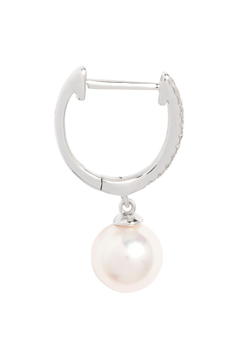 Diamond & Akoya Pearl Hoop Earrings, Alternate, color, WHITE- 14K WHITE GOLD