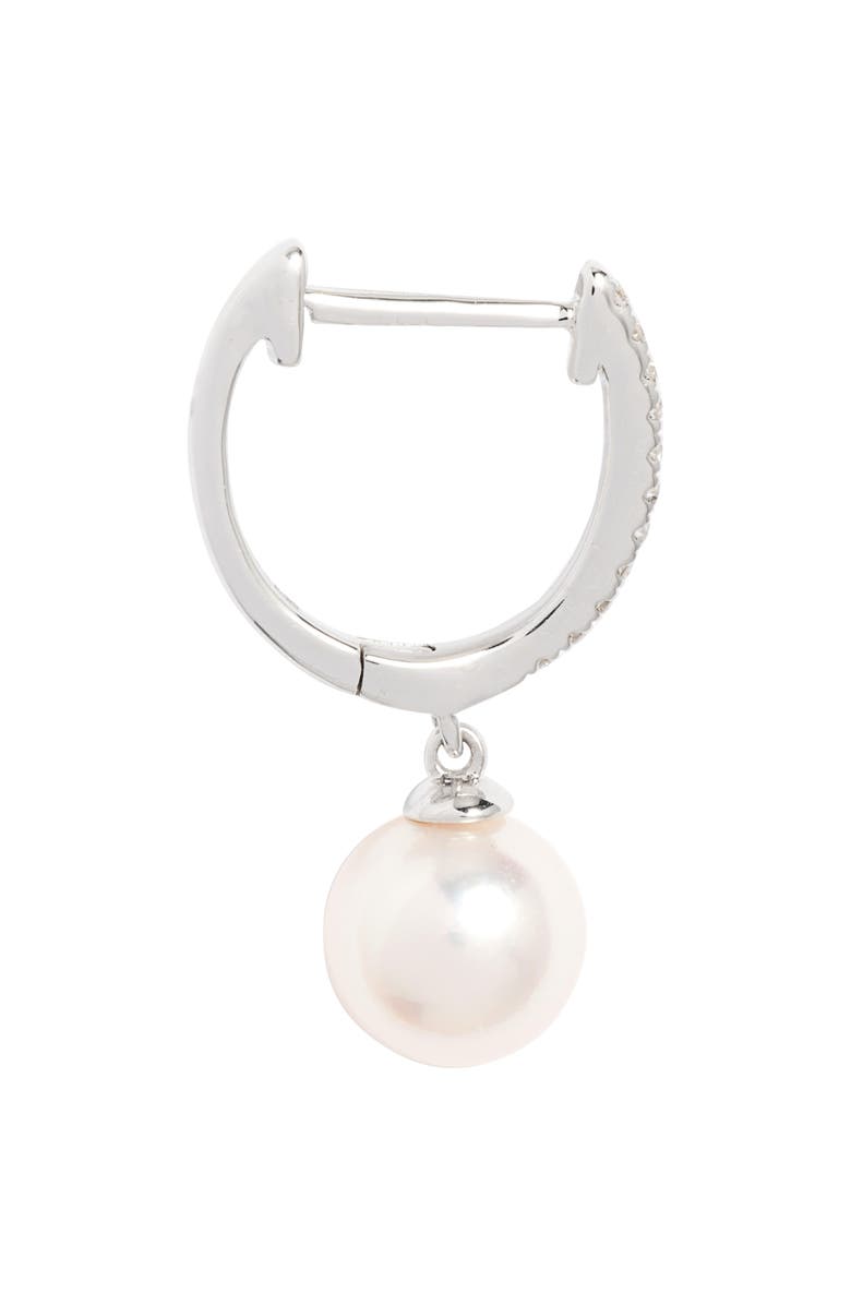 Nordstrom Diamond & Akoya Pearl Hoop Earrings, Alternate, color, White- 14K White Gold