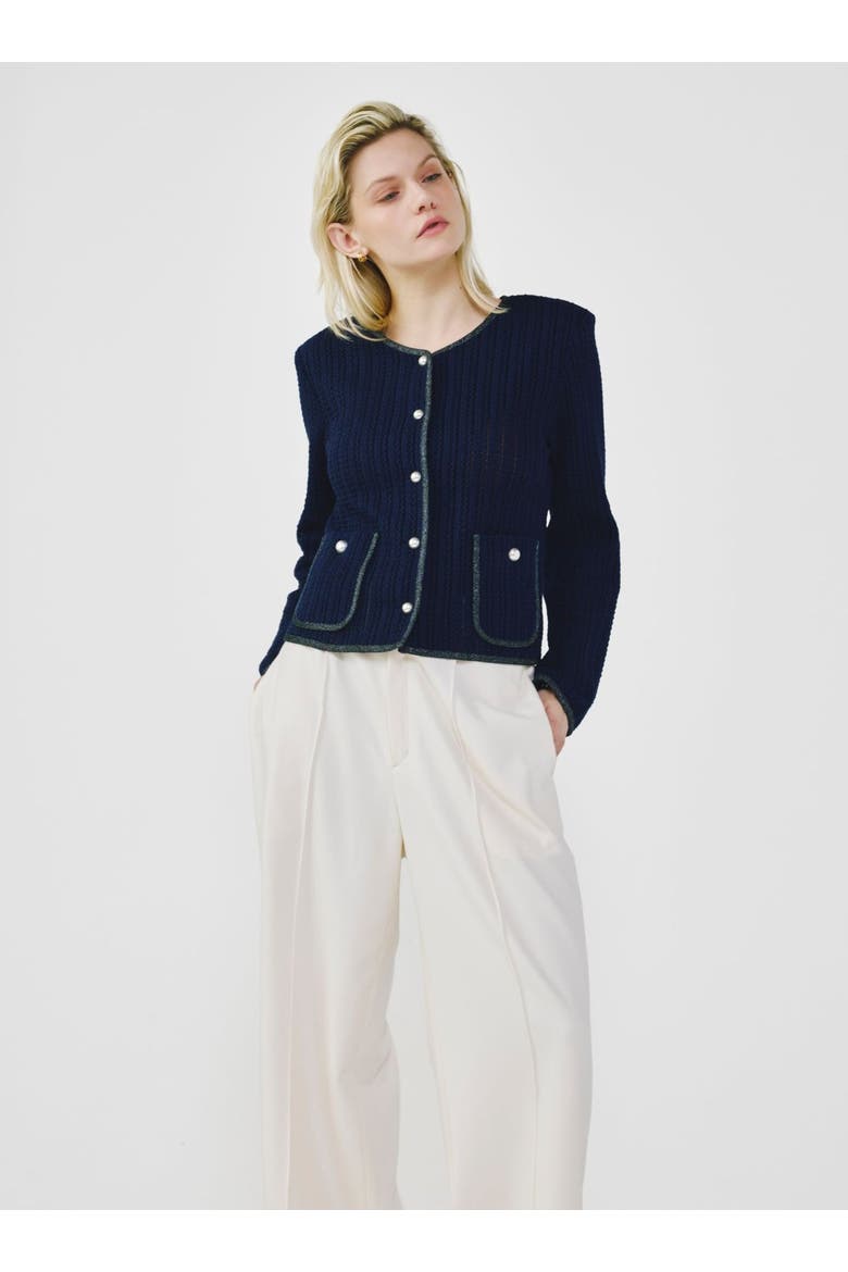 Lace Knit Cardigan, Alternate, color, Navy