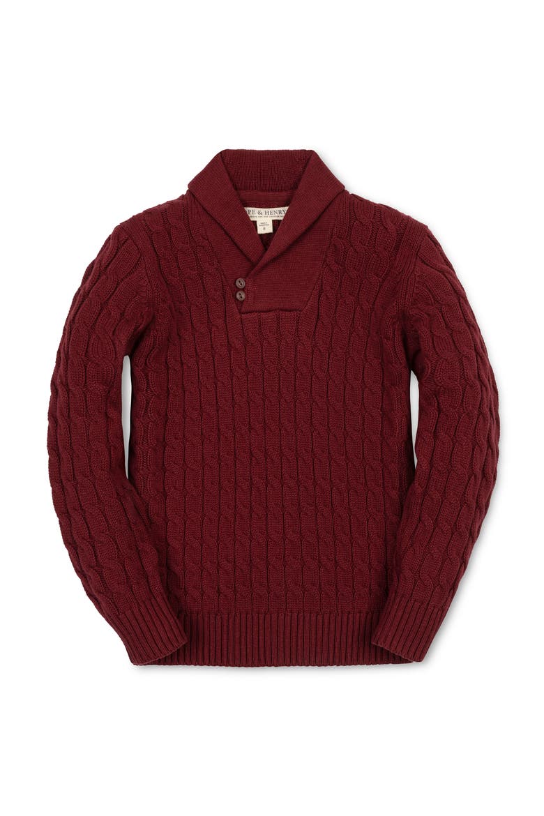 Kids' Organic Long Sleeve Striped Shawl Collar Sweater, Main, color, Oxblood Cable