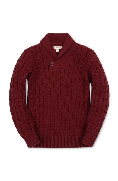 Kids' Organic Shawl Collar Cable Sweater with Elbow Patches