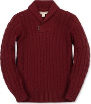 Hope & Henry Kids' Organic Shawl Collar Cable Sweater with Elbow Patches