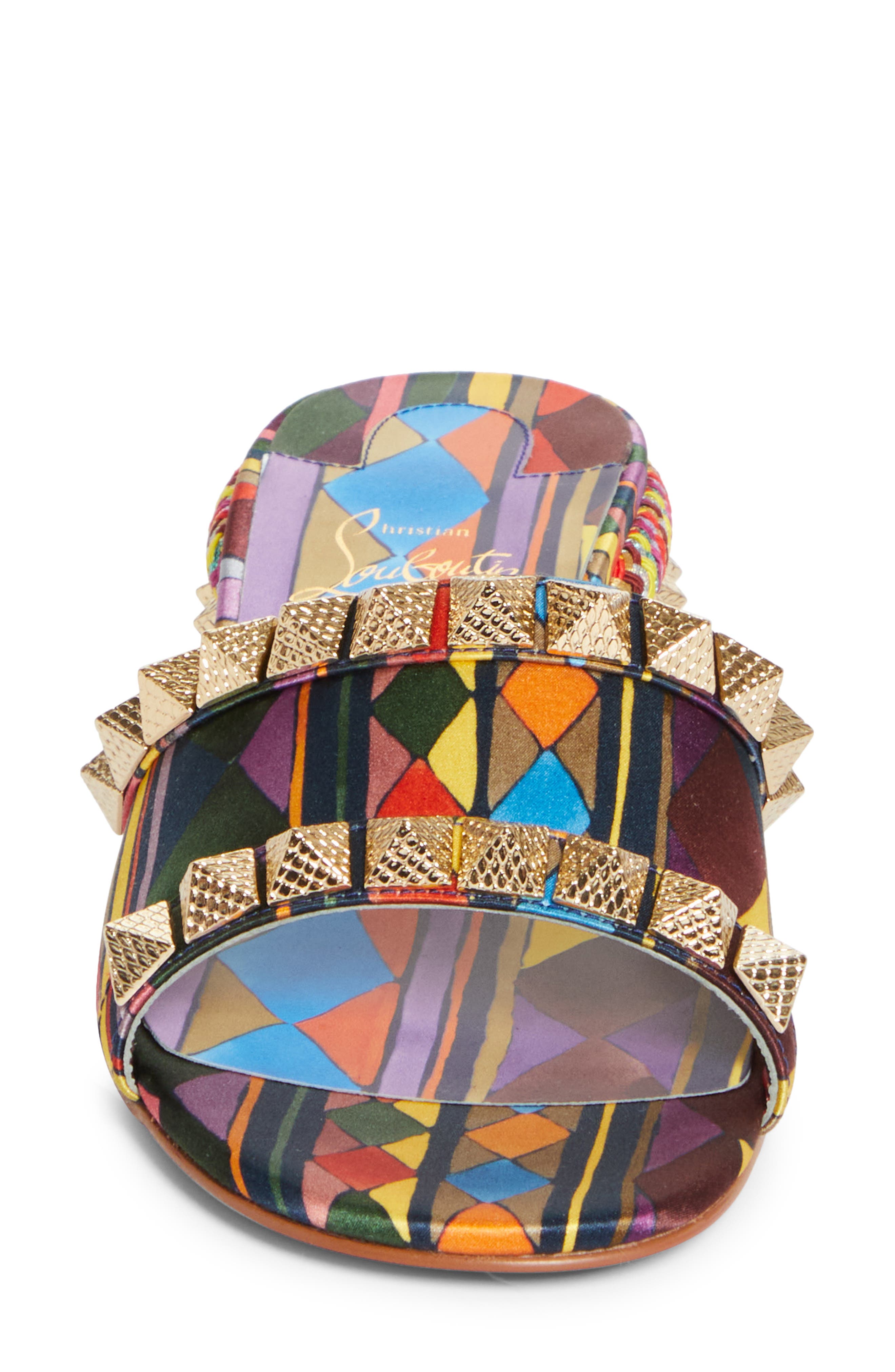Christian Louboutin Pyramule Slide Sandal, Alternate, color, Rainbow Multi/ Gold