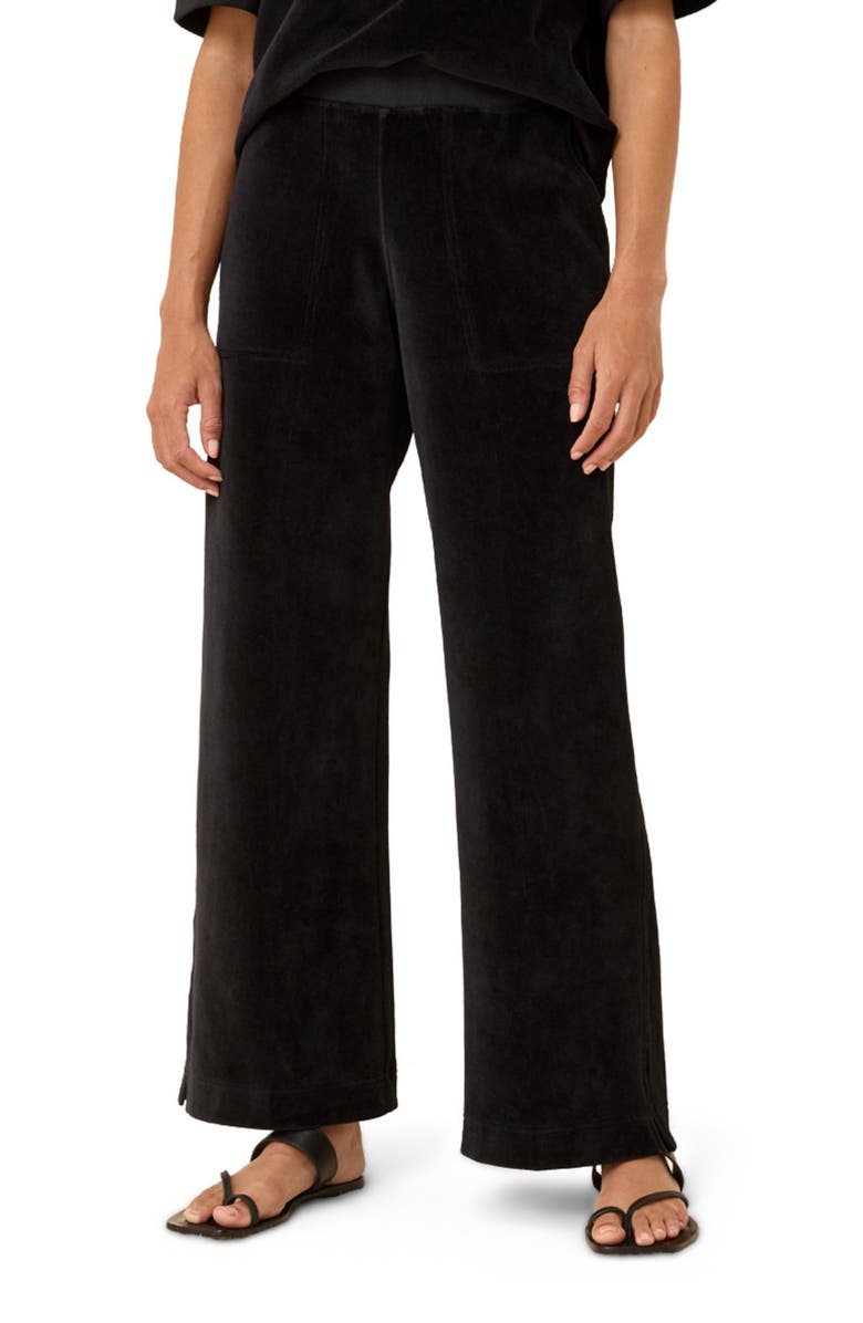 Pact Organic Cotton Pure Velour Wide Leg Pant, Alternate, color, Black