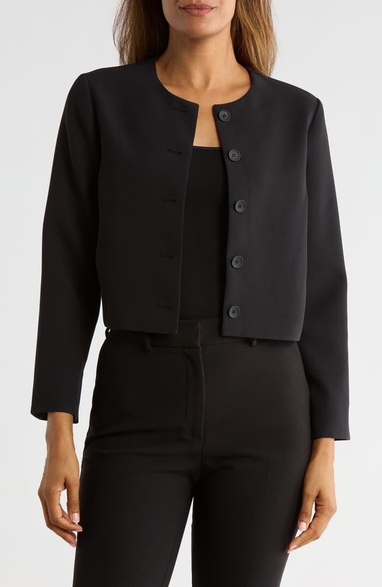 T Tahari Bracelet Sleeve Crop Blazer, Main, color, Black