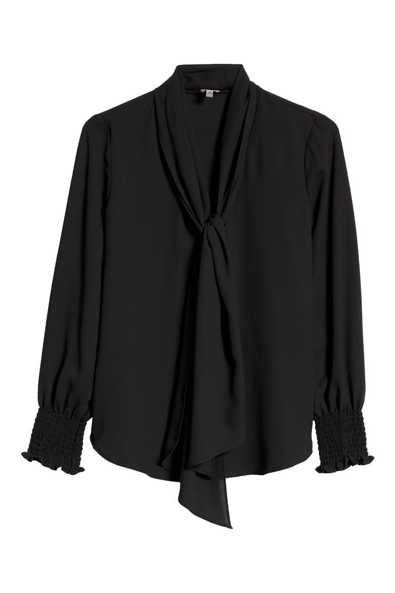 Smocked Cuff Bow Blouse, Alternate, color, ANNE BLACK