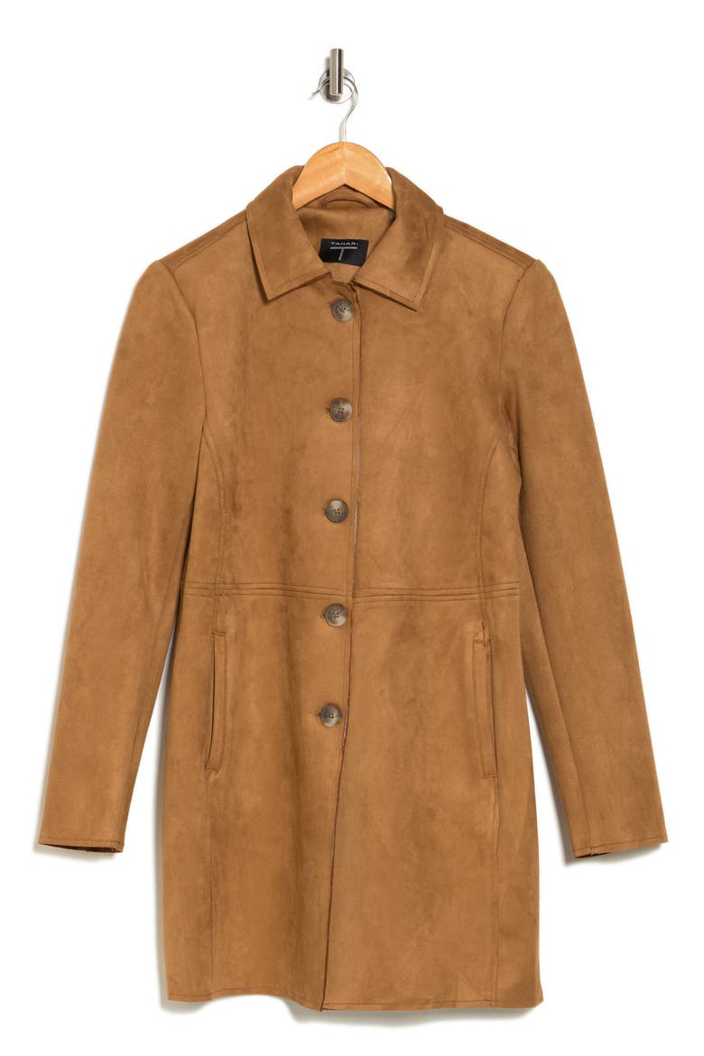 Faux Suede Car Coat, Alternate, color, TOBACCO