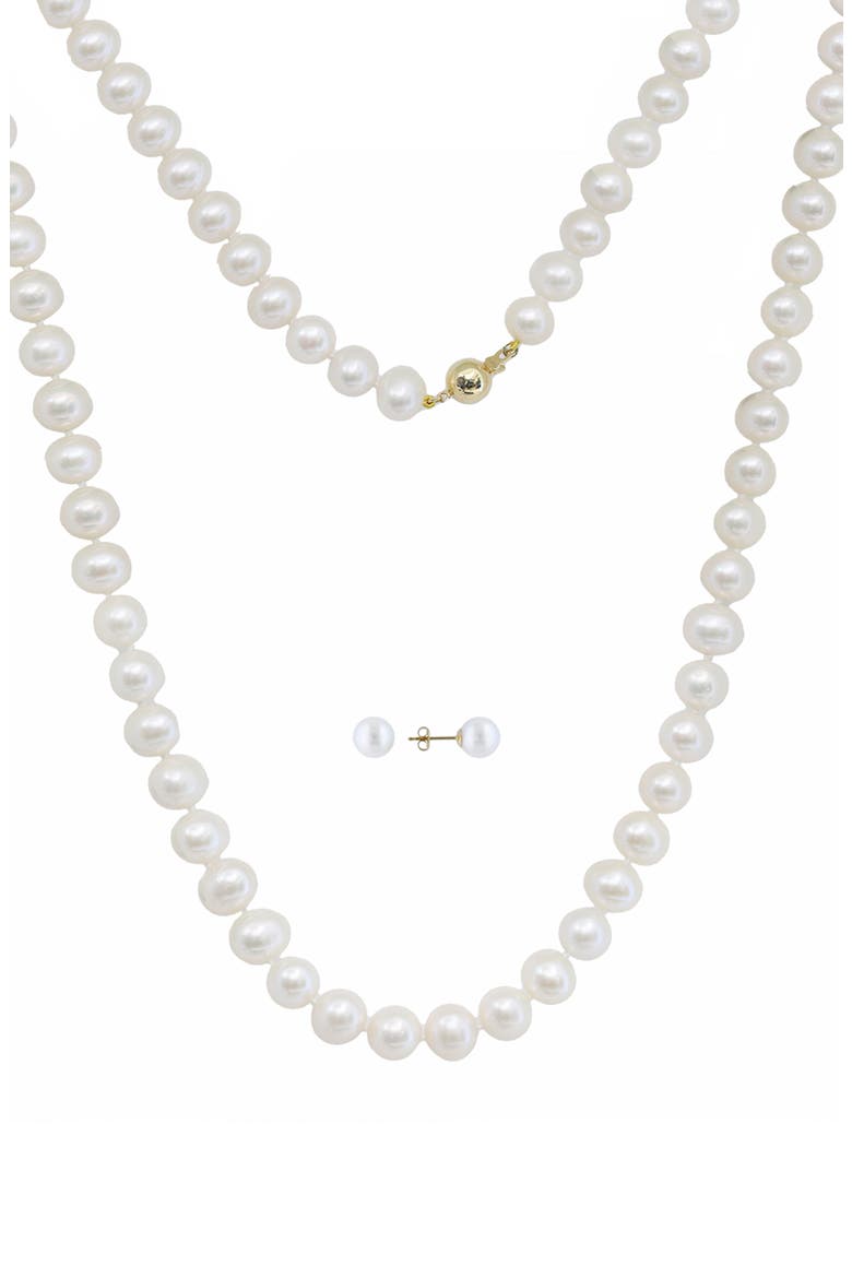 14k Gold Freshwater Cultured Pearl Necklace & Stud Earrings Set, Main, color, WHITE