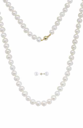 14k Gold Freshwater Cultured Pearl Necklace & Stud Earrings Set