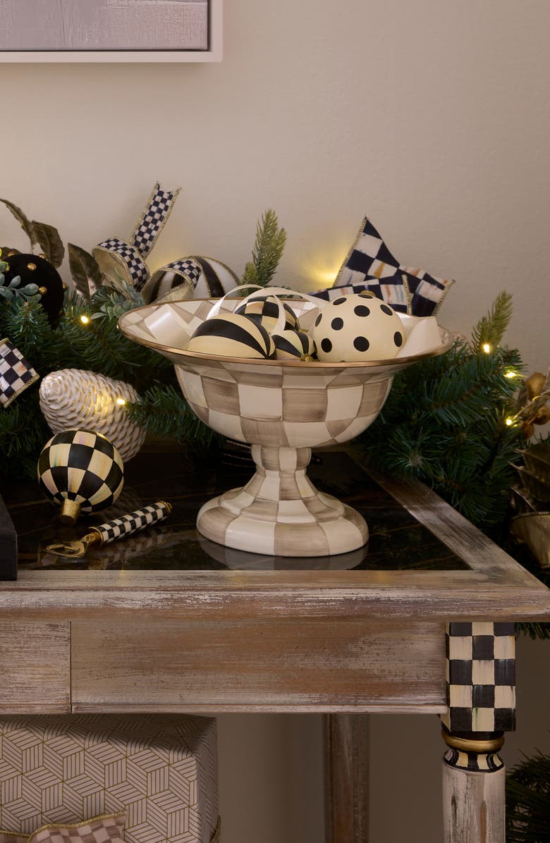 MACKENZIE CHILDS Mocha Check Large Enameled Steel Compote Bowl, Alternate, color, Mocha